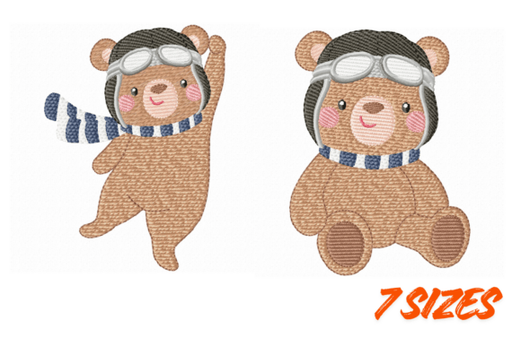 2 Pilot Bear Embroidery Design Set