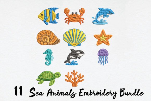 Beautiful 11 Sea Animals Embroidery
