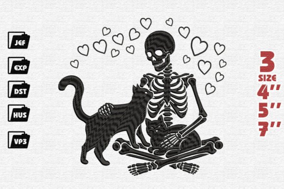 Black Cat Skeleton Embroidery Design