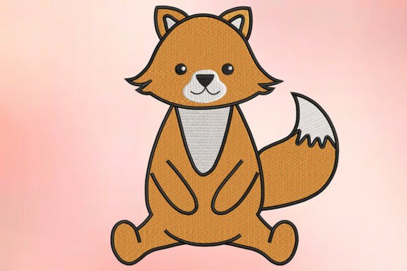 Cute Sitting Fox Embroidery Design