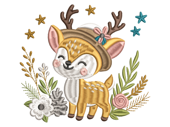Cute Winter Baby Deer Embroidery
