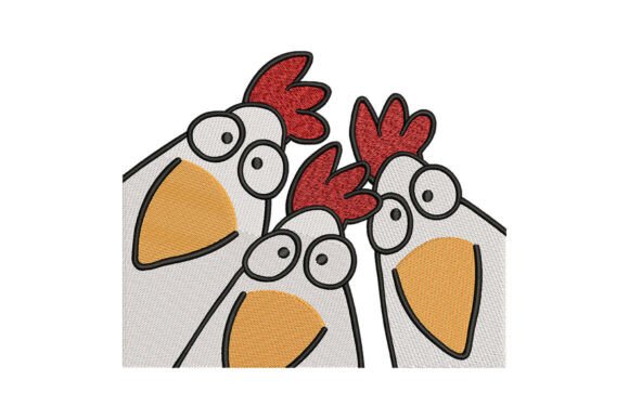 Funny Peeking Chickens Embroidery