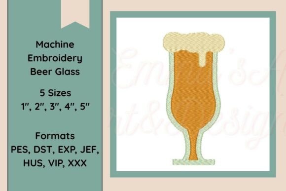 Machine Embroidery Beer Glass