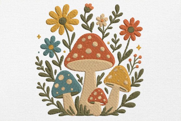 Mushroom Floral Embroidery Design