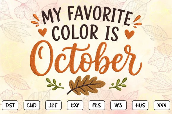 October Fall Embroidery Design