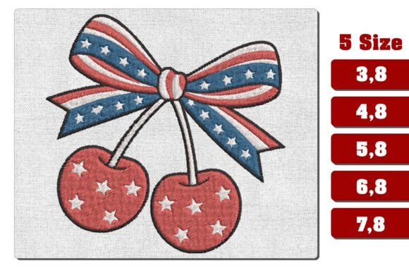 Patriotic Cherry Bow Embroidery Design