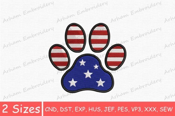 Patriotic Dog Paw Embroidery Design