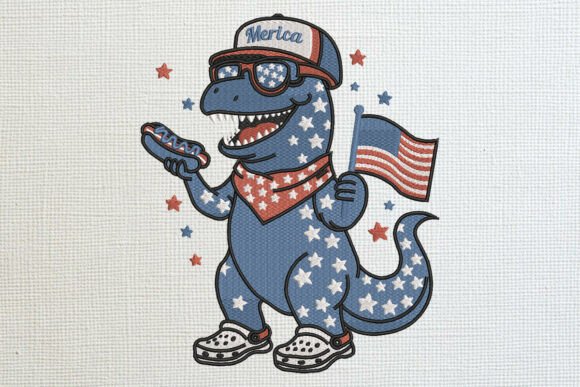 Patriotic T-Rex Dinosaur Embroidery Desi