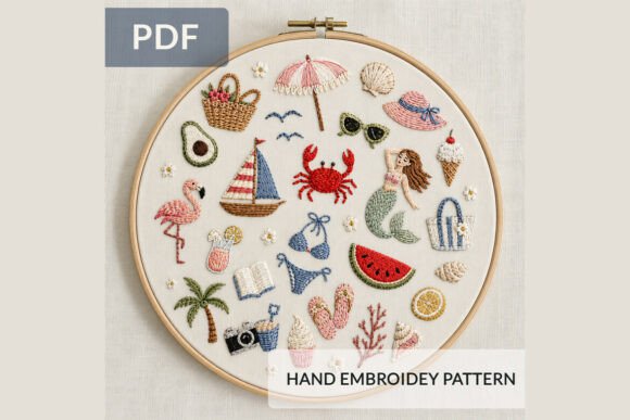 Summer Beach Hand Embroidery Pattern PDF