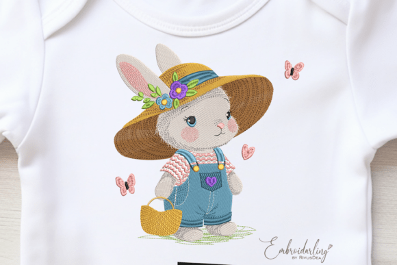 Summer Bunny Embroidery Design Beach