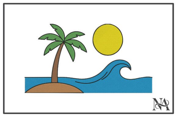 Tropical Beach Sun Palm Embroidery