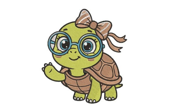 Turtle with Glasses Embroidery Design