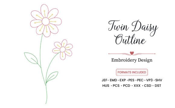 Twin Daisy Outline Embroidery Design