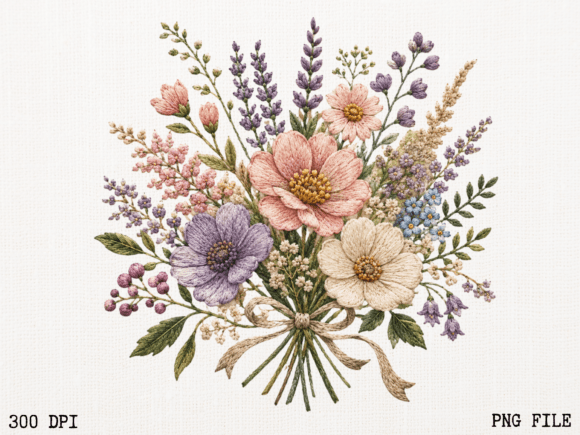 Wildflower Bouquet Embroidery PNG Flor